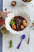 Classic Boeuf Bourguignon with shallots and carrots from France