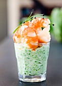 King prawns with ginger and pea puree
