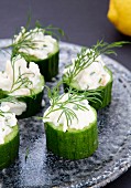 Cucumber stuffed with zander mousse and dill