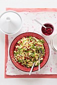 Couscous salad with chickpeas and pomegranate seeds