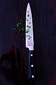 Snipped chives with knife