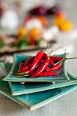 Fresh red chilli peppers on a plate