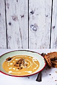 Rustic pumpkin soup and wholemeal bread