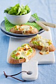 French leek toast topped with melted Gruyere