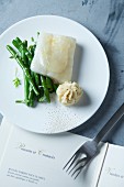 Cod with lemon, green beans and potato foam (France)