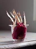 Sprats with beetroot sauce
