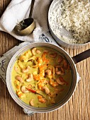 Mild prawn curry with cashew nuts and rice (India)