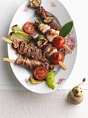 Ramadan skewers with lean meats, tomatoes, courgettes and peppers