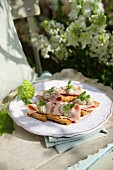 Toast with cold roast pork and mustard sauce