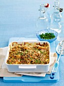 Süßkartoffel-Lauch-Gratin mit Bröselhaube