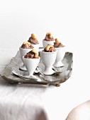 Chopped liver with cashew nuts in egg cups (Jewish appetiser)