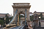 Die Kettenbrücke mit der Löwenstatue, Budapest, Ungarn