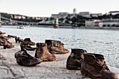 Shoe memorial in front on the parliament building on the bank of the Danube, Budapest