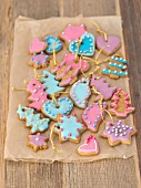 Gingerbread decorated with colourful icing and sugar pearls as Christmas tree decorations