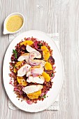 Buckwheat and beetroot salad with oranges and grilled chicken breast