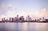 The skyline of Miami and its harbour, Florida, USA