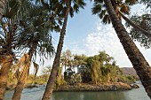 A small island in the Kuene River, the border between Namibia and Angola, near the Epupa Falls, Kunene Province, Namibia, Africa