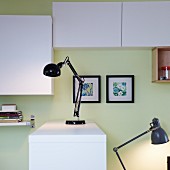 Two desk lamps with articulated stands for a home office and as a bedside lamp