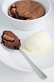 Chocolate souffle with vanilla ice cream