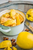 Quinces in a pot, chopped