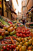 A vegetable stand on Via Pescherie Vecchie, Bologna