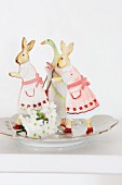 Easter arrangement of rabbit & goose figurines