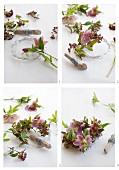 A wreath of Christmas rose being made