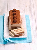 Frozen coffee and mascarpone terrine with biscuits and chocolate truffles