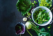 Various types of cabbage and rocket