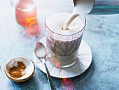 A soya shake with almonds, aloe honey, cinnamon and banana