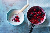 Yogurt cream with fresh, warm berries