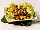 Rice salad with fried mushrooms and pumpkin