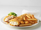 Cod with chips and mushy peas