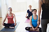 Laughing women at a pilates course