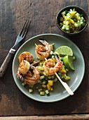 Grilled prawns with mango and cucumber salsa