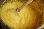 Cooked polenta in a pot