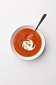 Creamy tomato soup with a dollop of créme fraiche