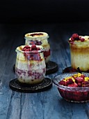 Raspberry cheesecakes baked in jars