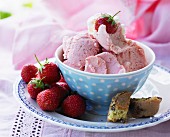 A bowl of strawberry ice cream