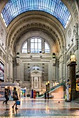 The atrium of the main railway station, Stazione Centrale, Milan with escalators