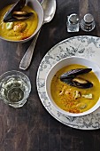 Cream of mussel soup with smoked peppers