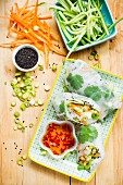 Rice paper rolls with vegetables and a chilli dip