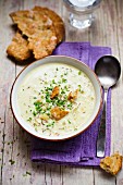 Cheese and onion soup with croutons
