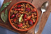 Lentil stew with bacon and chorizo