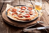 Margherita pizza and beer