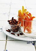 Vegetable sticks with roasted almonds