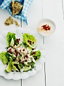Cos lettuce with cucumber, shrimps, dill and pomegranate seeds served with yoghurt vinaigrette