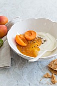 Yogurt with honey, lavender and apricots