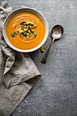 Pumpkin soup with cashews and herbs