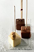 Chocolate cubes on sticks for hot chocolate